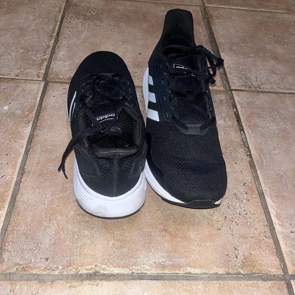 Black adidas running shoes size 10